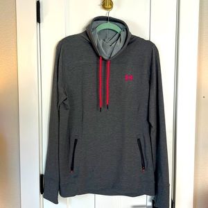 Under Armour Gray Funnel Neck Hoodie | Thumbholes | Neon Accent | Size L